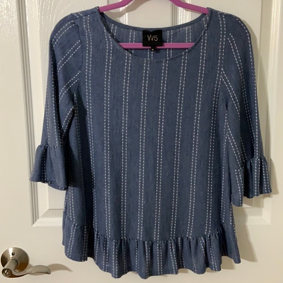 W5 Tops - Ladies Top Blue W5 Flutter Hem & Cuff Size Medium